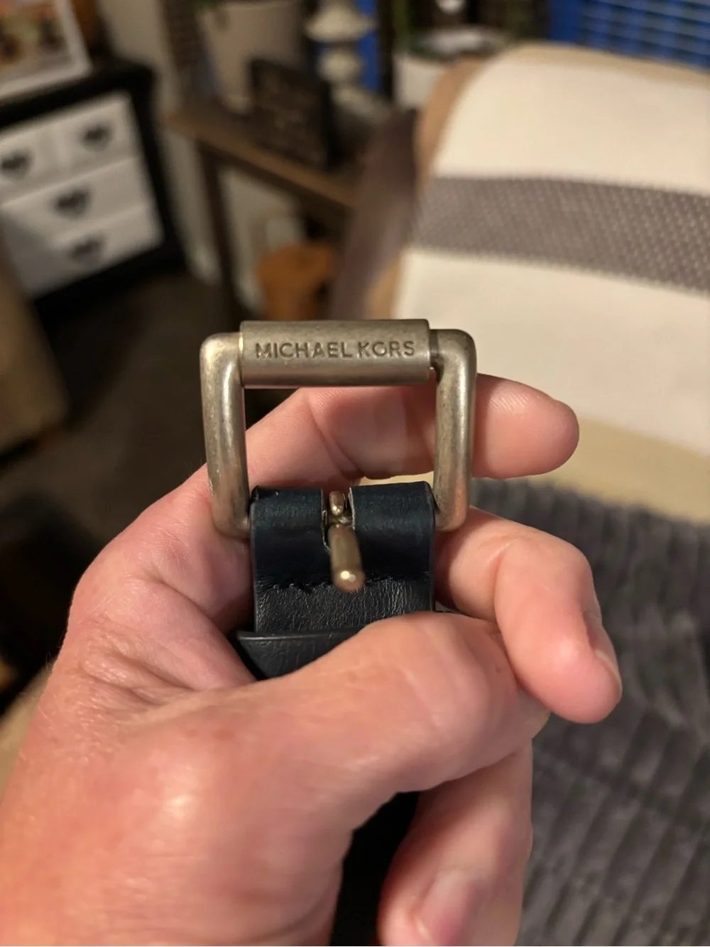 Michael Kors Navy Belt with Silver-Tone Buckle and Bonus Free Belt